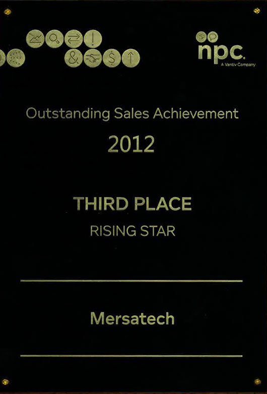 MersaTech recognized for outstanding sales in 2012 with NPC award.
